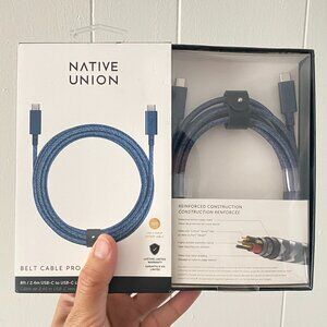 Native Union Belt Cable Pro (8 ft / 2.4 m USB-C to USB-C Cable) Indigo Blue